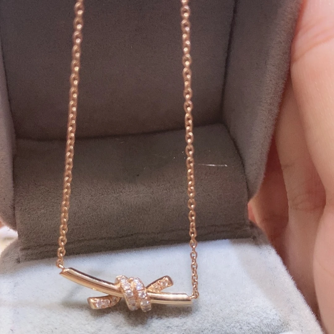 颈饰钻石18K金镶嵌扭绳项链k玫小号