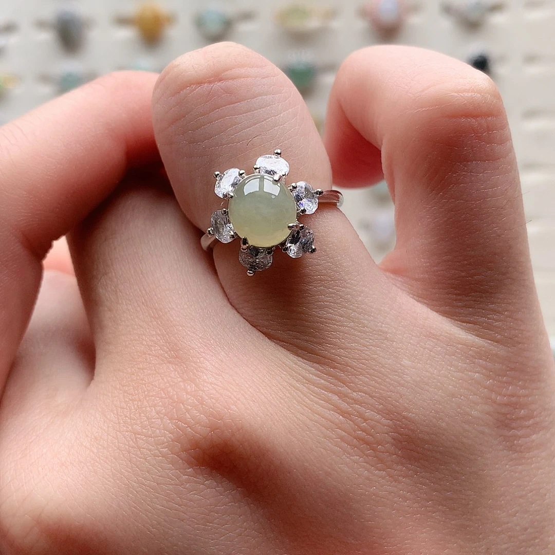 翡翠戒指银S925镶嵌0112