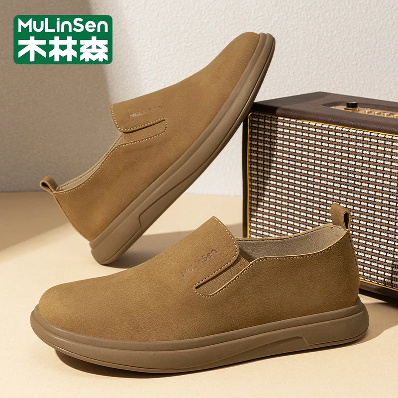 木林森皮鞋男款2025新款秋季复古休闲百搭软底防滑开车男士乐福鞋