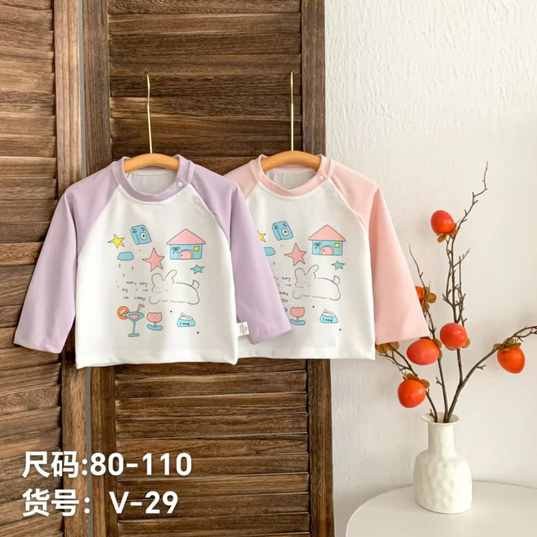 米多多儿童春季肩扣打底衫百搭长袖上衣T恤  29