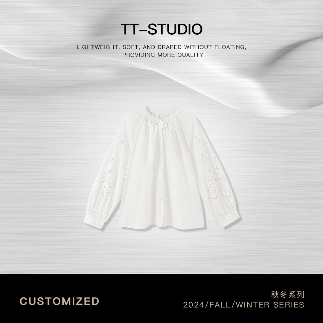 TT【镂空衬衫】春季新品纯棉法式甜美镂空刺绣长袖衬衫TT-XM5681