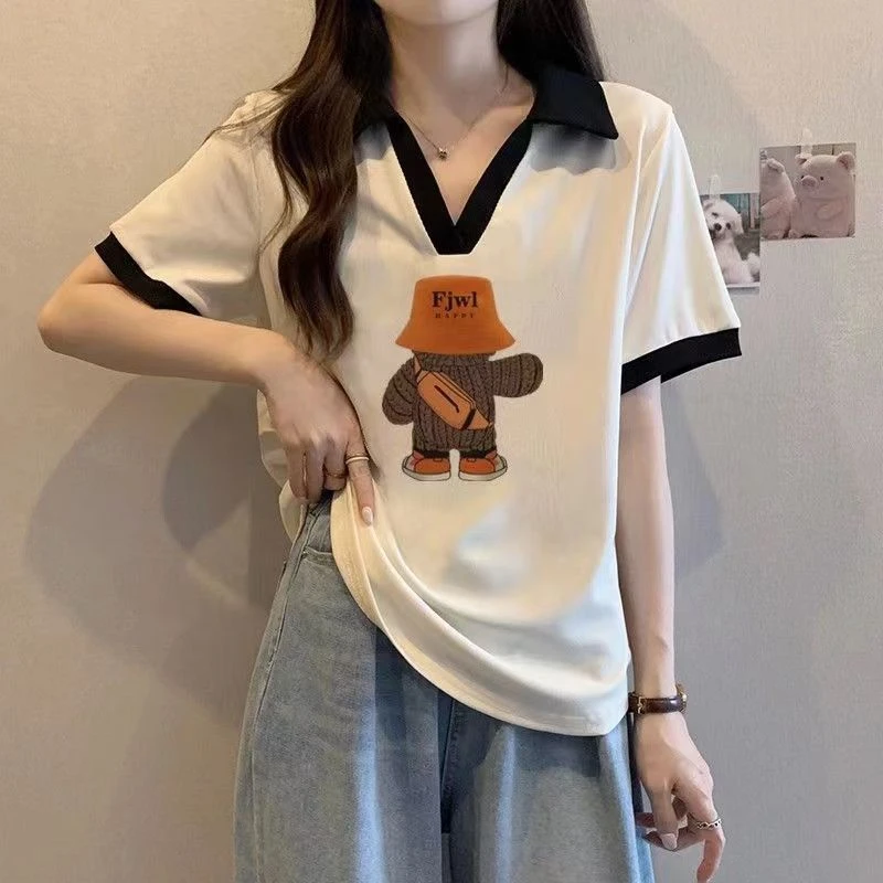 大码胖mm300斤拼接撞色冰丝短袖t恤女夏季宽松正肩polo领半袖上衣