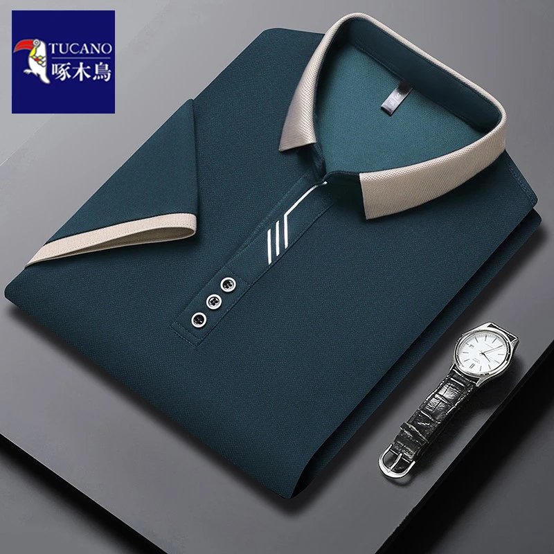 啄木鸟2025夏季款短袖polo衫男装商务休闲刺绣上衣宽松翻领打底衫