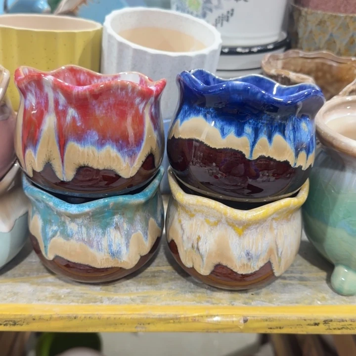 凑9块包邮，有孔，陶瓷花盆