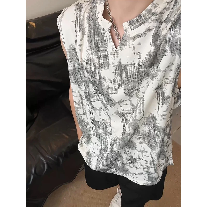 扎染冰丝背心男款夏季设计感宽松ins百搭潮牌无袖T恤休闲美式坎肩