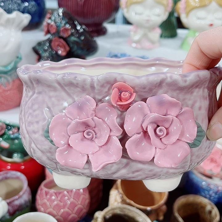 有孔。多肉陶瓷花盆满10元包邮