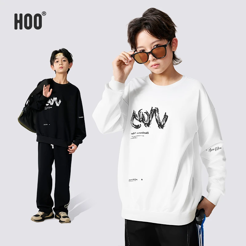 HOO宝藏春秋男上衣潮流青少年卫衣圆领帅气加绒男孩长袖4961/1605