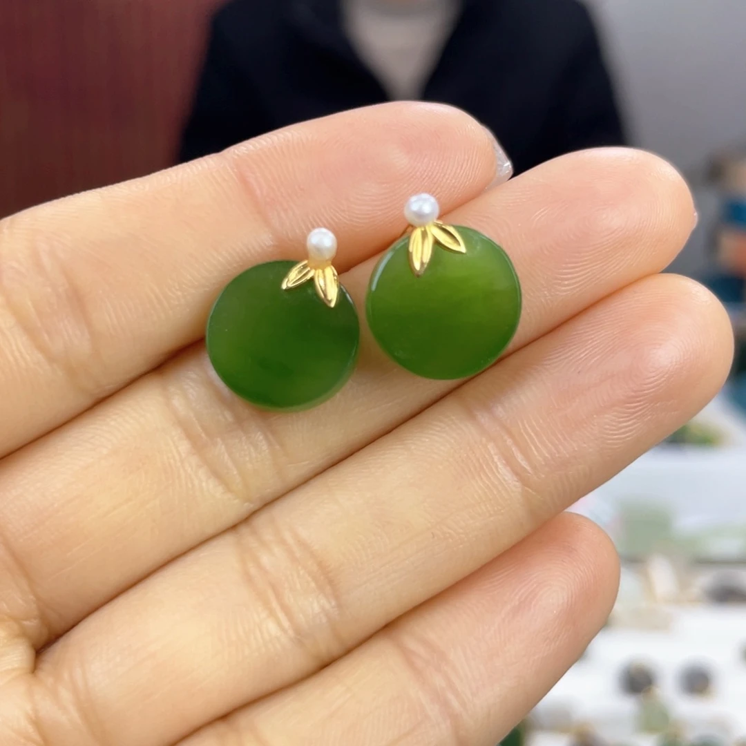 和田玉耳饰18K金镶嵌