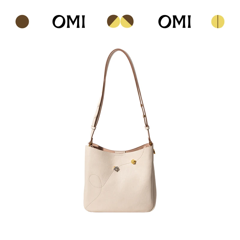 OMI/欧米文艺拉链单肩防水铆钉磨砂腋下包撞色方形耐磨