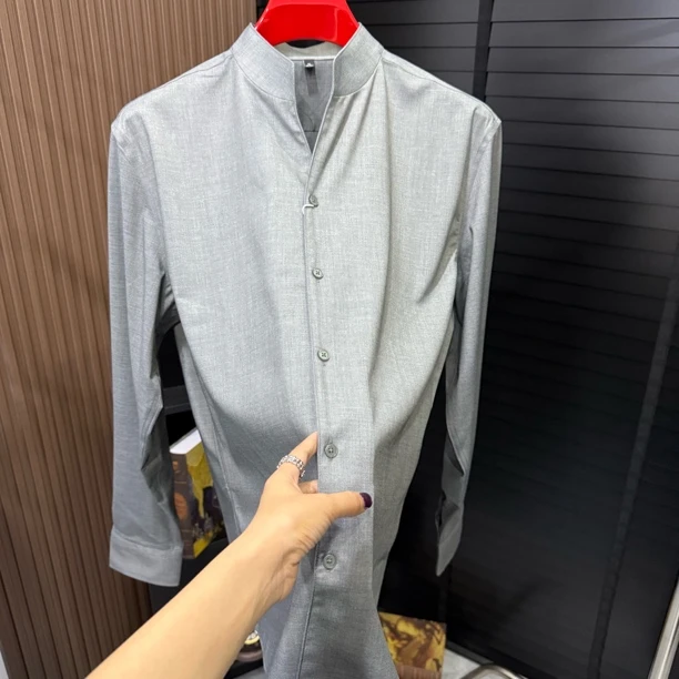 新款男士超薄小立领百搭修身衬衫6633