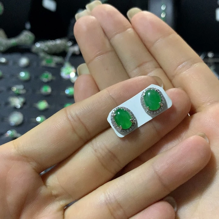 银S925镶嵌翡翠耳饰