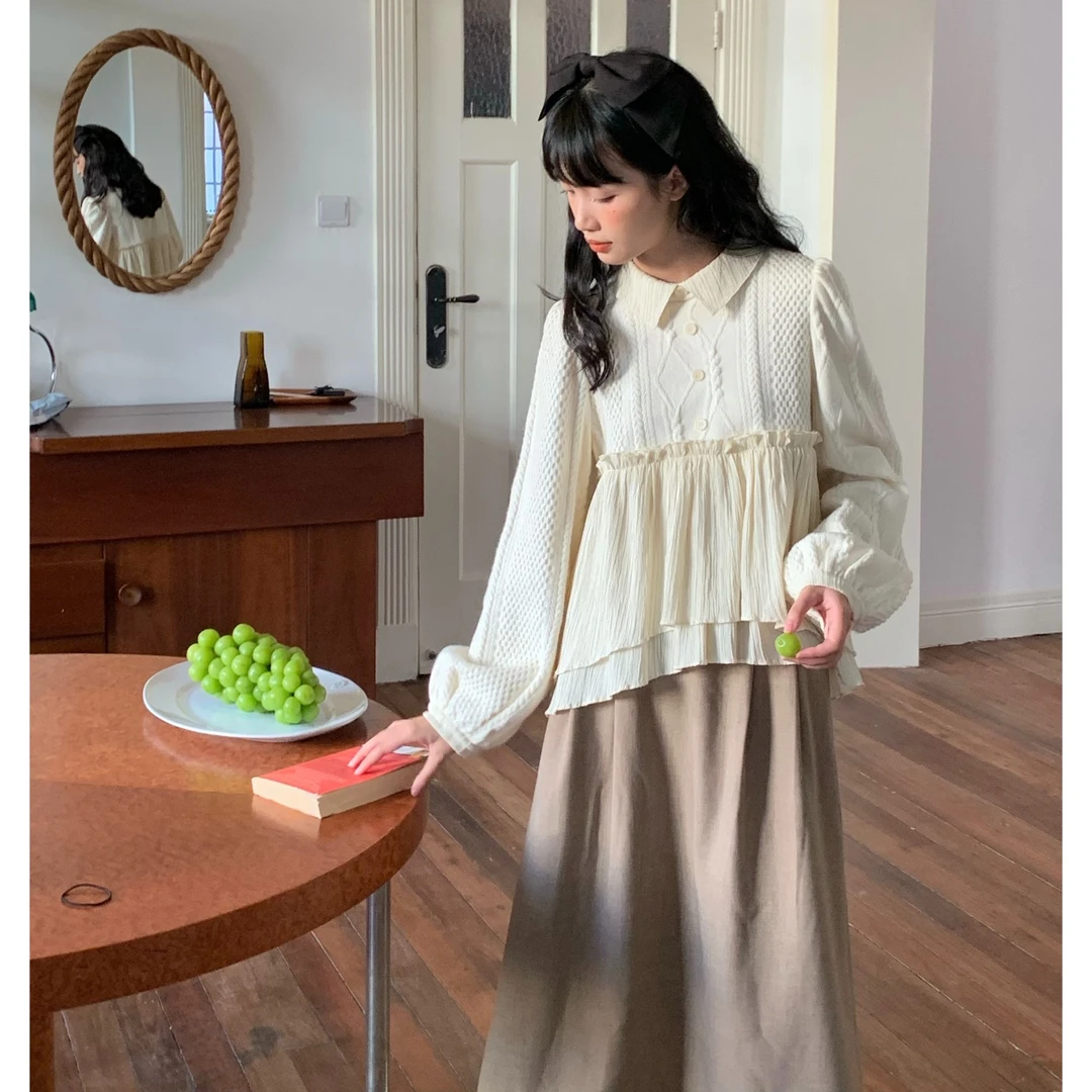 清仓霍里德地图 拼接白色针织毛衣外套女开春慵懒风设计感