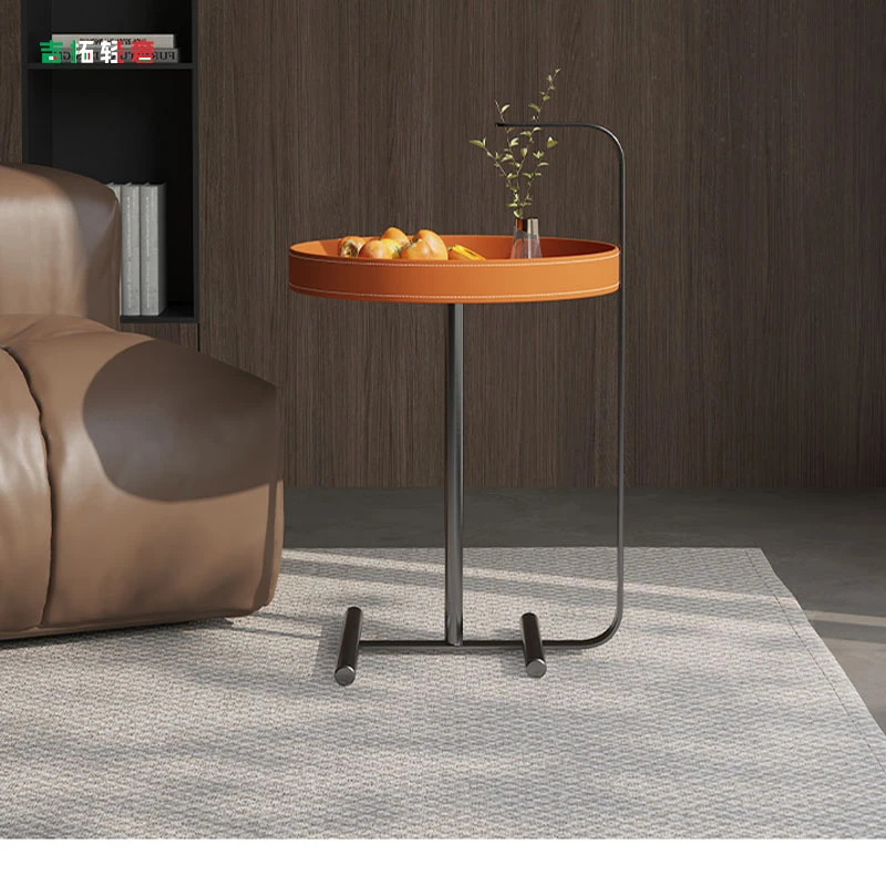 意式极简马鞍皮沙发边几插入式边桌卡位极窄推拉小尺寸创意边几