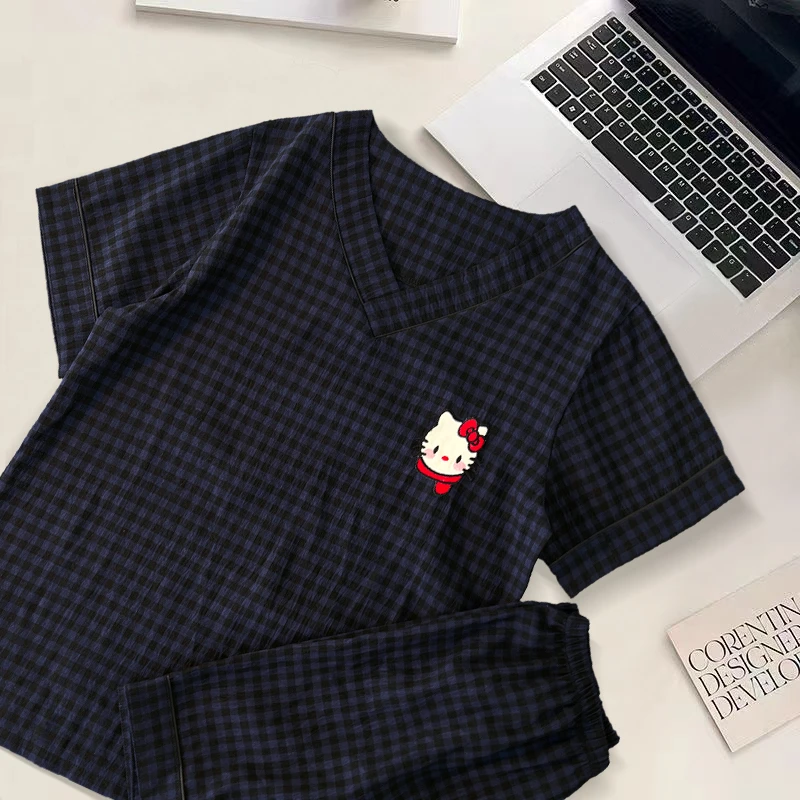 2025年夏季新款睡衣女V领短袖云朵棉少女甜美宽松家居服套装ins