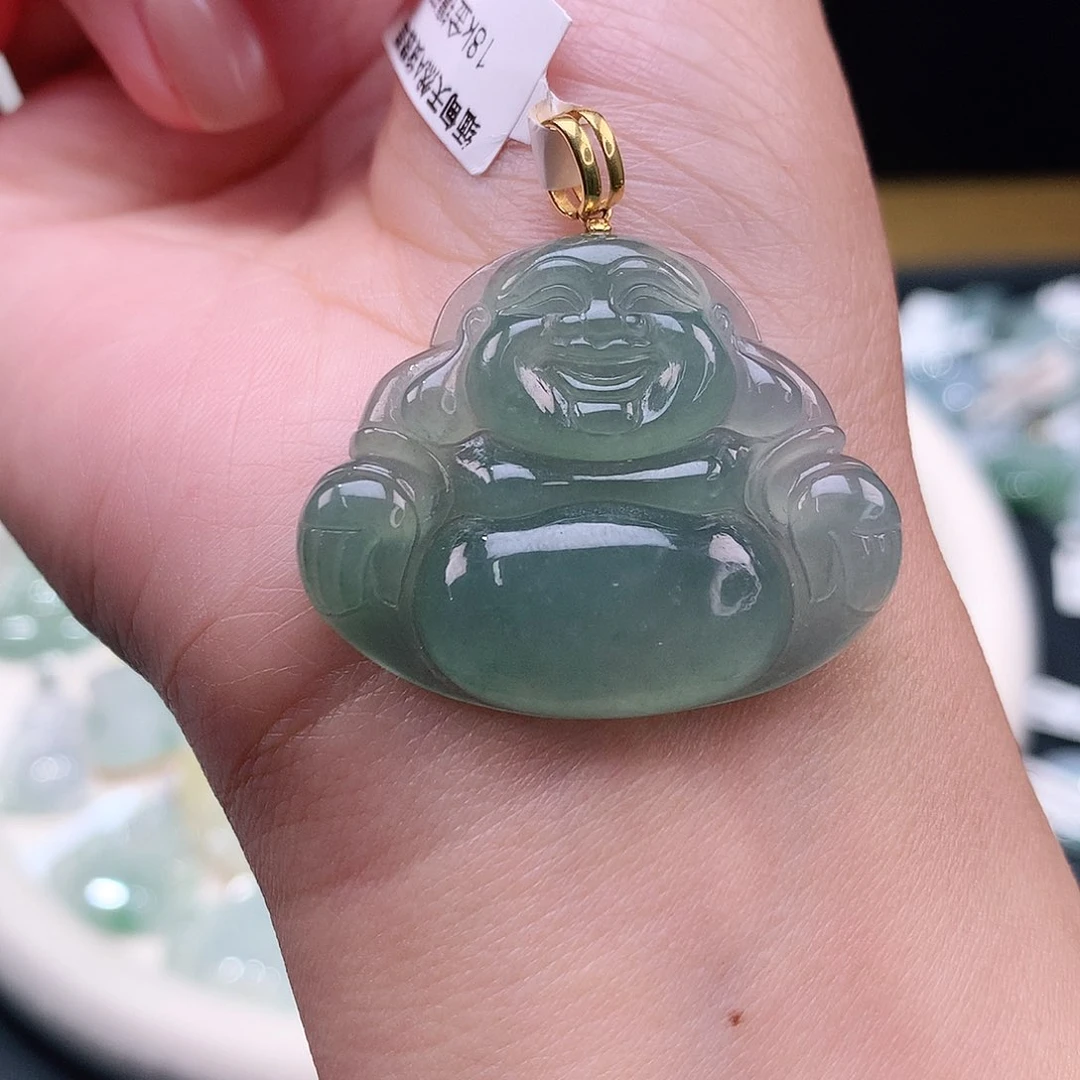 颈饰18K金镶嵌翡翠佛公