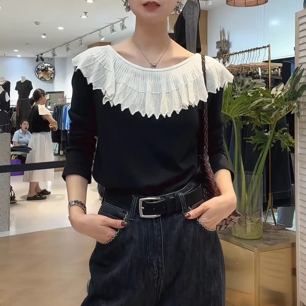 2025年早秋韩版韩版时尚拼色高级感针织衫女洋气复古宽松显瘦上衣