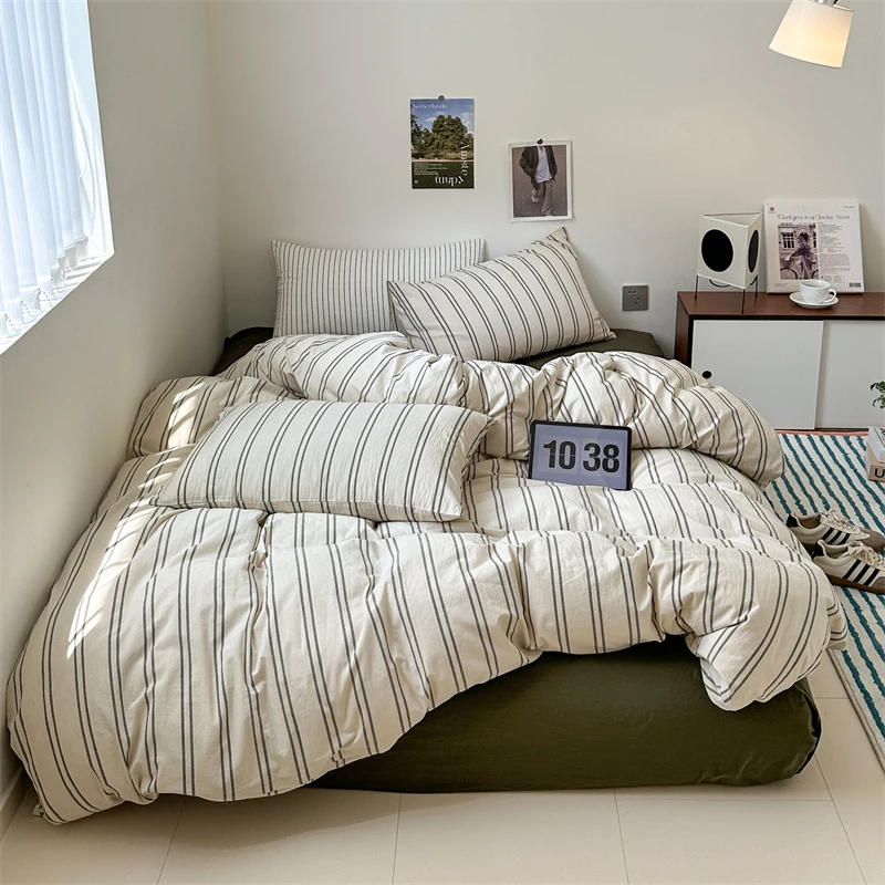 A类北欧简约风纯棉全棉色织水洗棉四件套男女单人 宿舍学生三件套
