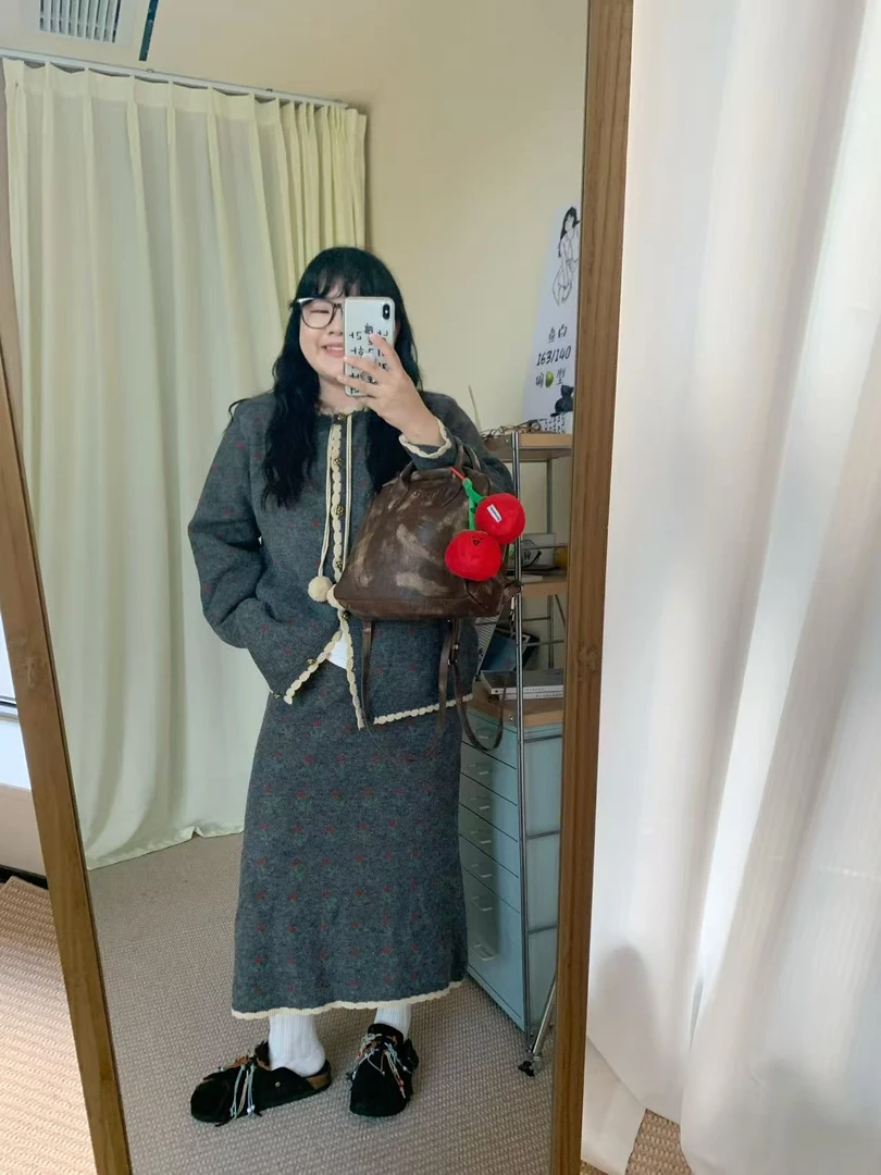 【大码】 280两件套系带针织毛衣半身裙套装裙女