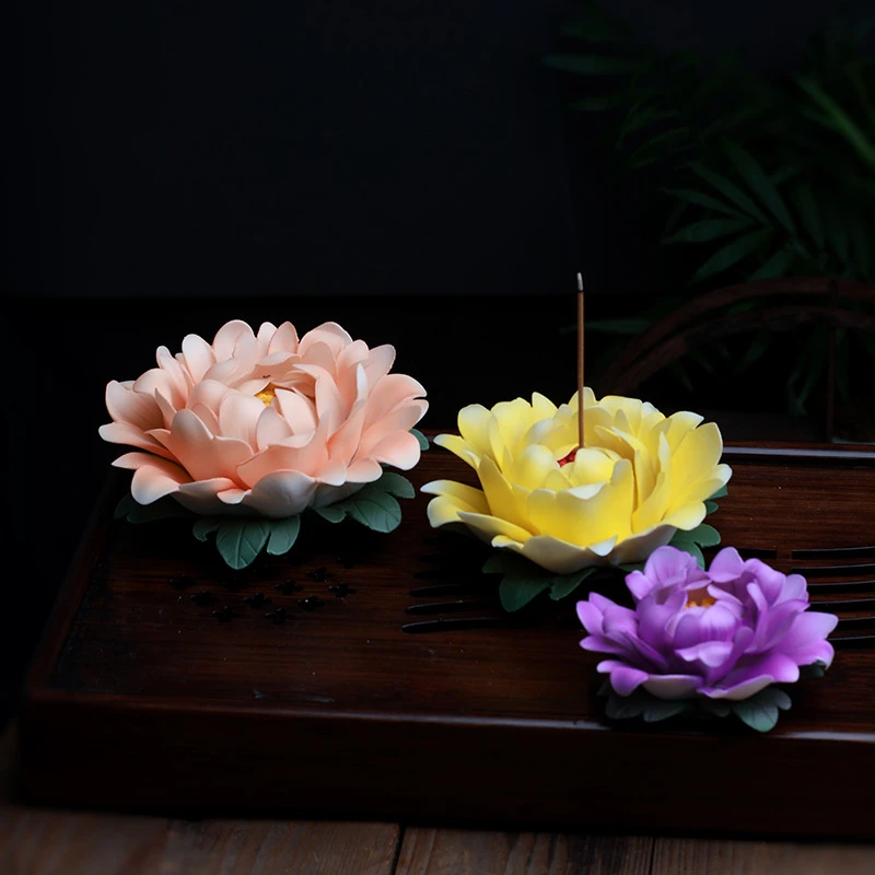 创意陶瓷手捏牡丹花香插家居线香座客厅茶室装饰工艺品线香插香炉