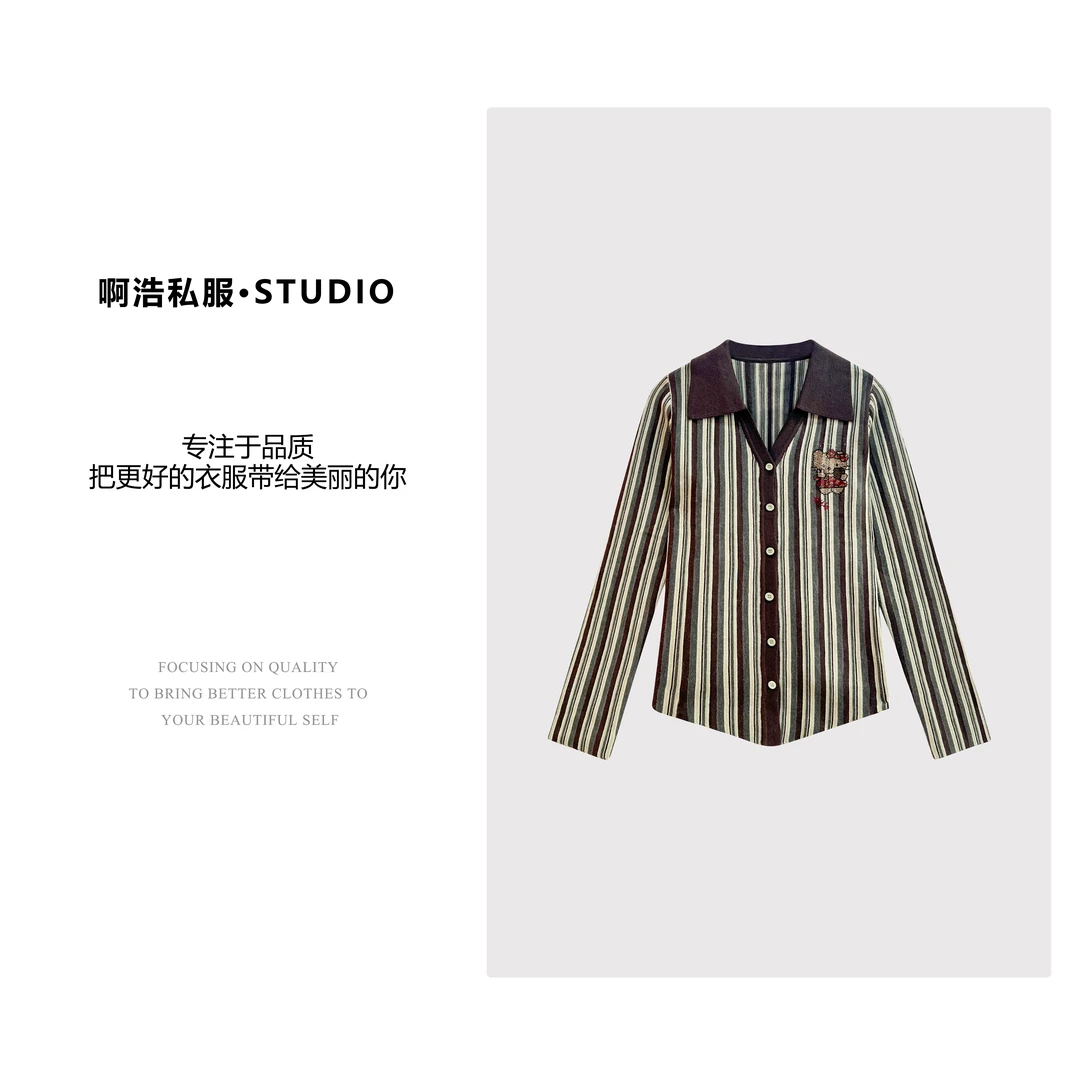 【啊浩私服】秋季新款时尚烫钻休闲针织衫上衣#1018