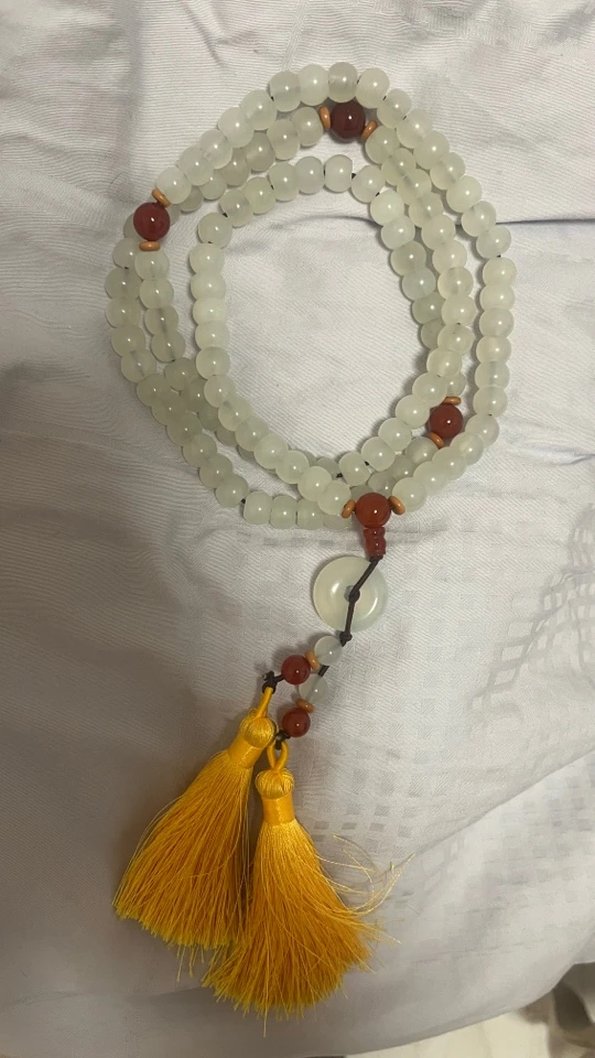 岫玉冰料老型珠1.0的108颗有平安扣链子