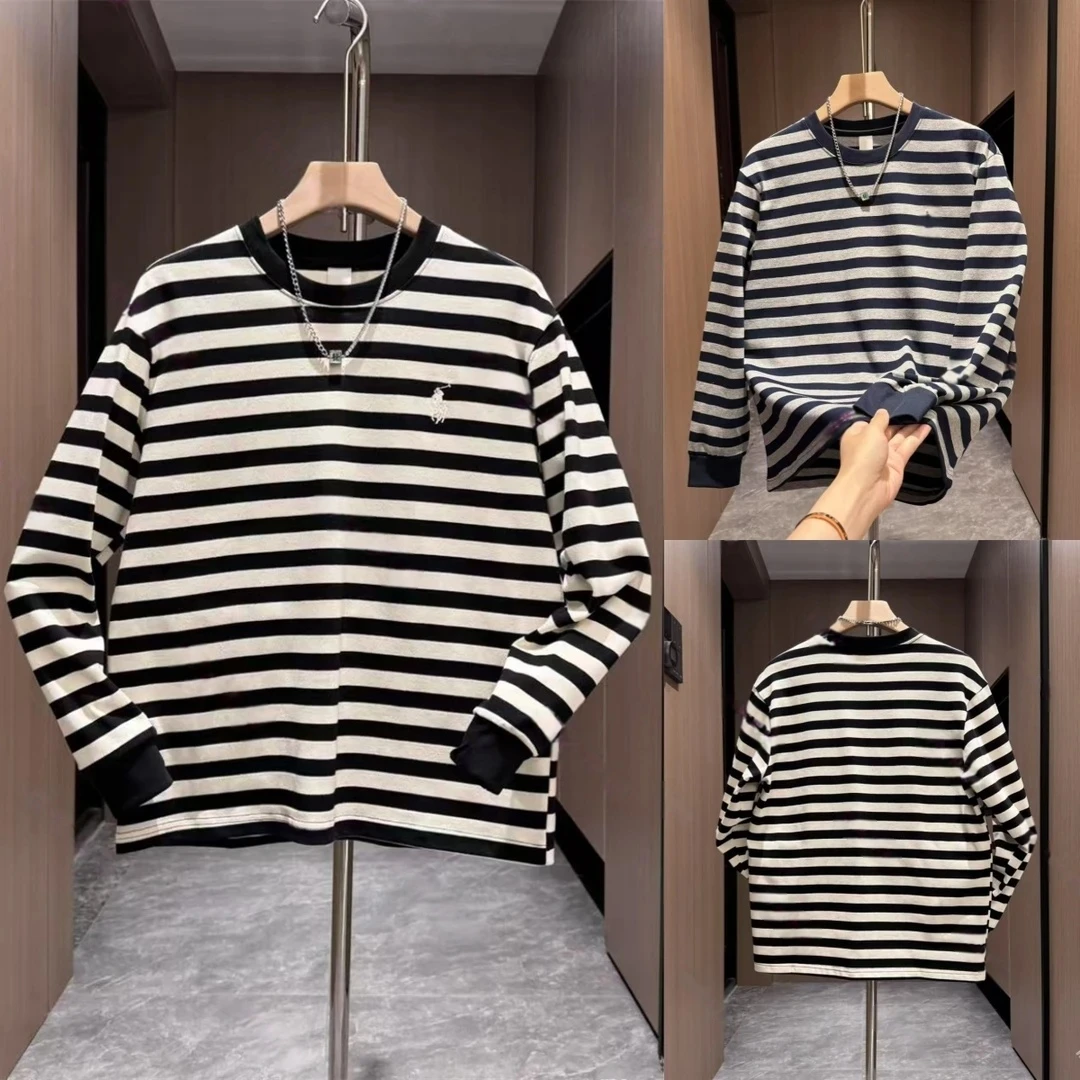 欣欣男装秋季新款潮牌条纹刺绣设计师款痞帅时尚休闲男士卫衣T恤