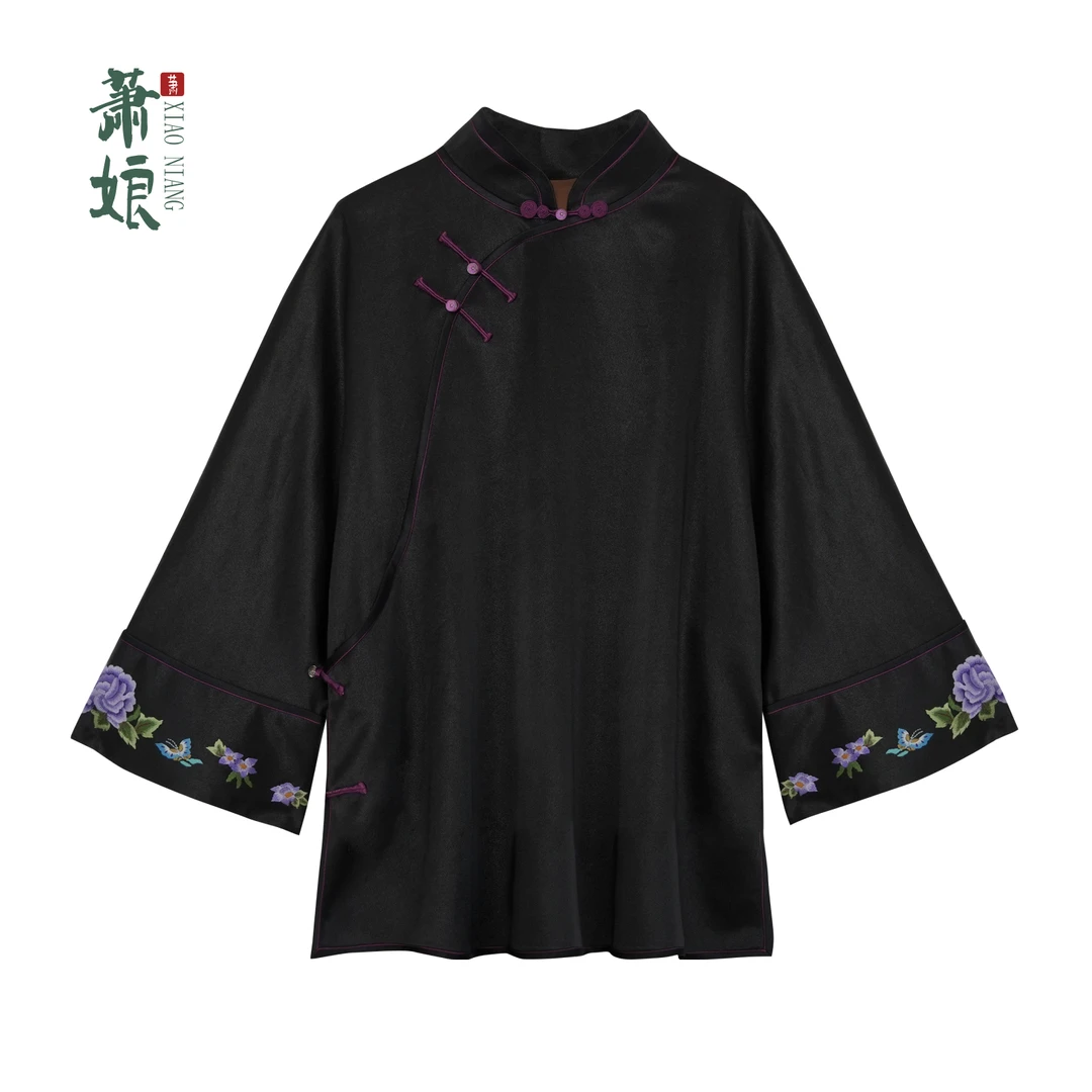 萧娘【念初】重缎香云纱上衣刺绣新中式桑蚕丝国风中式太太服2197