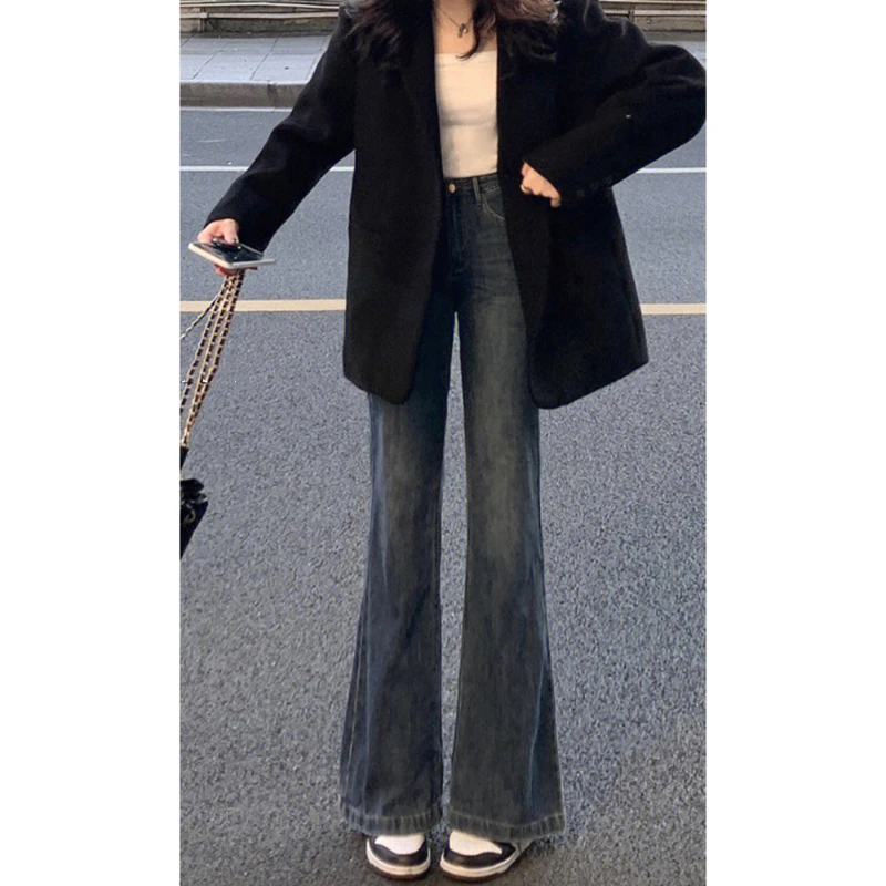 不贴腿微喇牛仔裤女2025春秋大码胖mm高腰显瘦梨型喇叭裤小个子