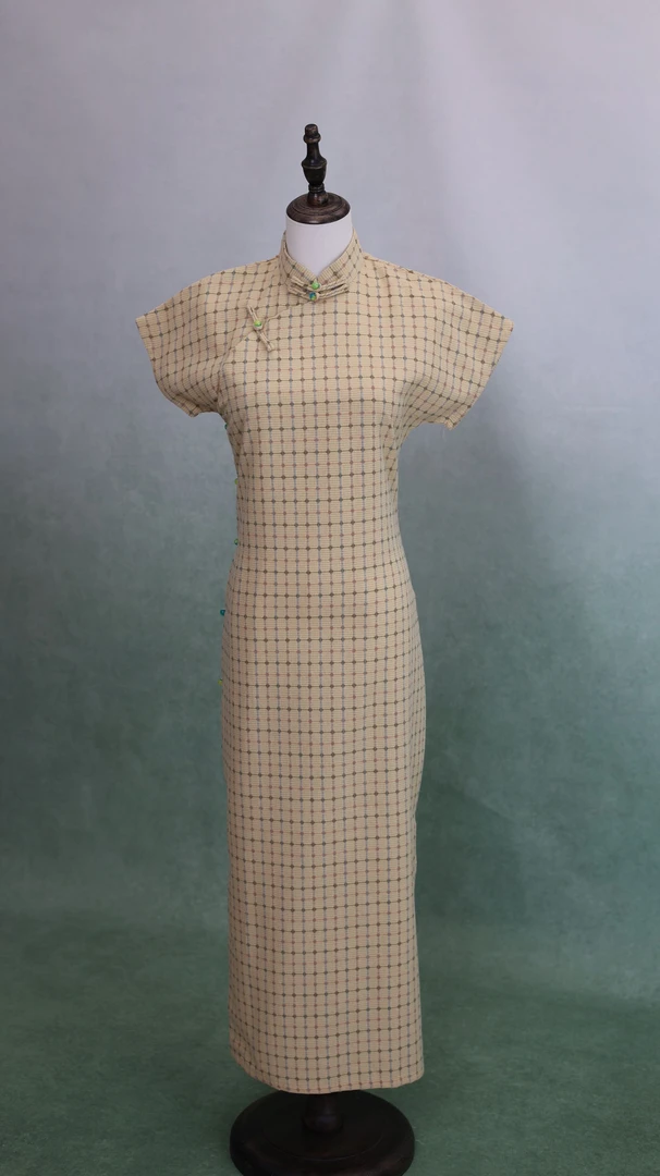 【晴山】苏囡囡全开襟旗袍短袖古法夏季款小格子清新雅致文艺旗袍