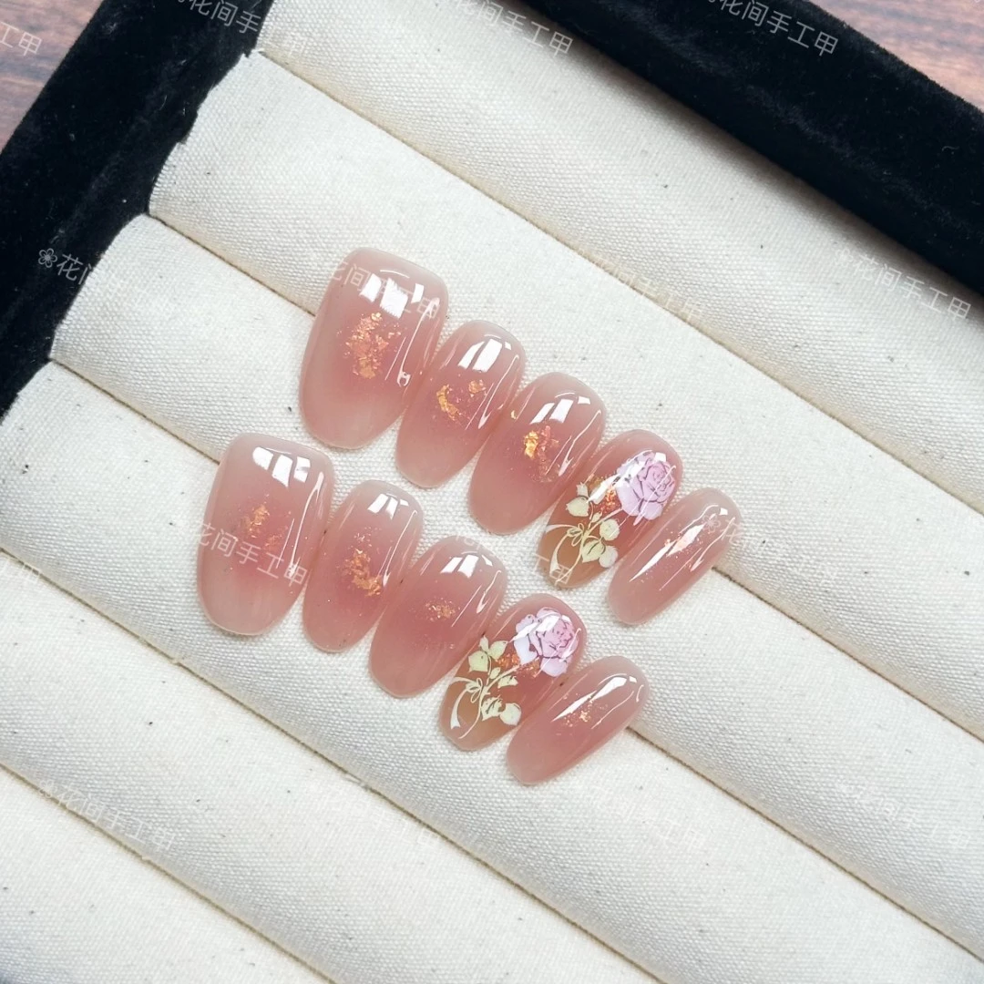 【蔷薇花开】春日腮红花花 温柔穿戴式纯手工甜美穿戴甲10片装美甲