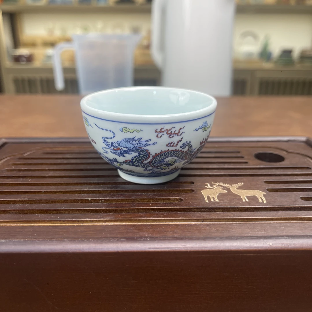 【遇见好瓷】双龙戏珠陶瓷小茶杯A0970