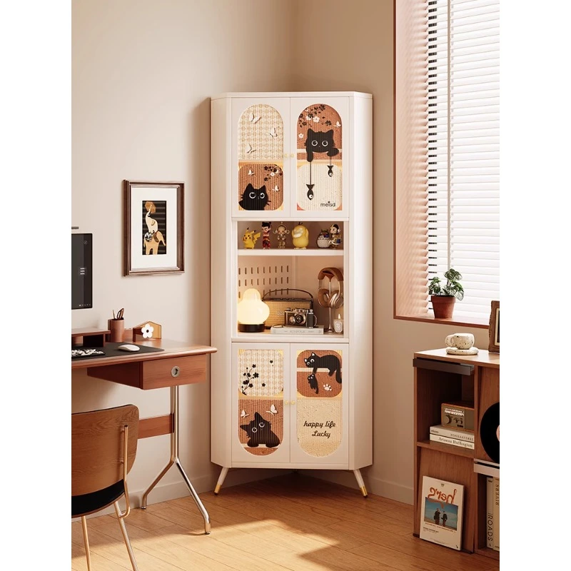 美世达中古风转角置物架钢制转角柜墙角柜客厅扇形三角柜子高级感