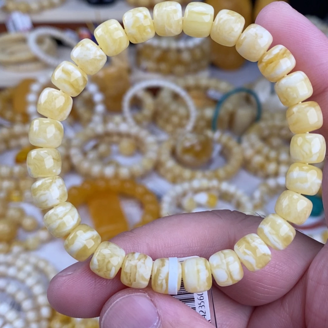 烈***生手链蜜蜡未镶嵌瓷白虎皮8.3mm9.32克