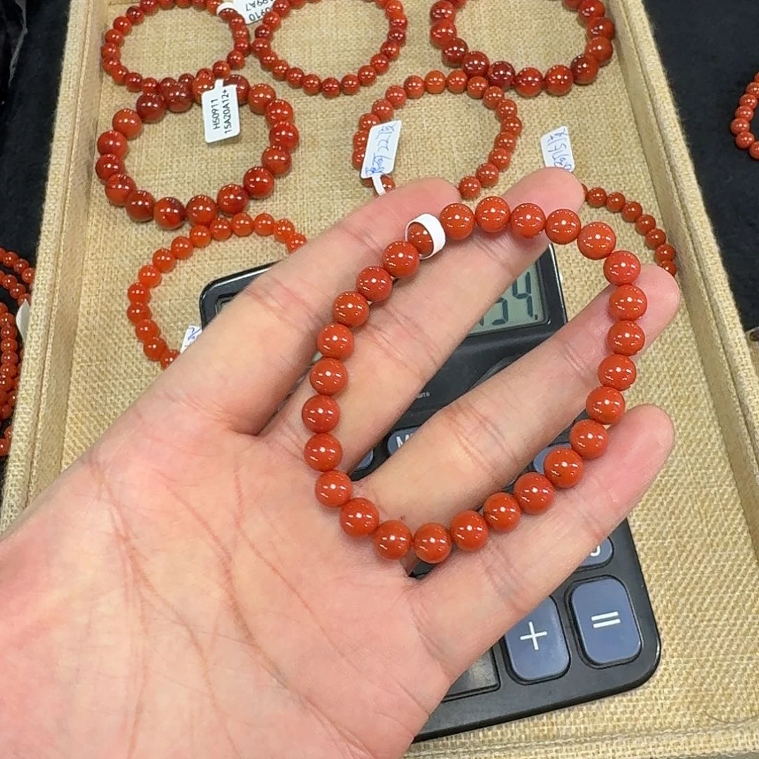 南红玛瑙未镶嵌手链原矿南红手串7mm高品质瓦西柿子