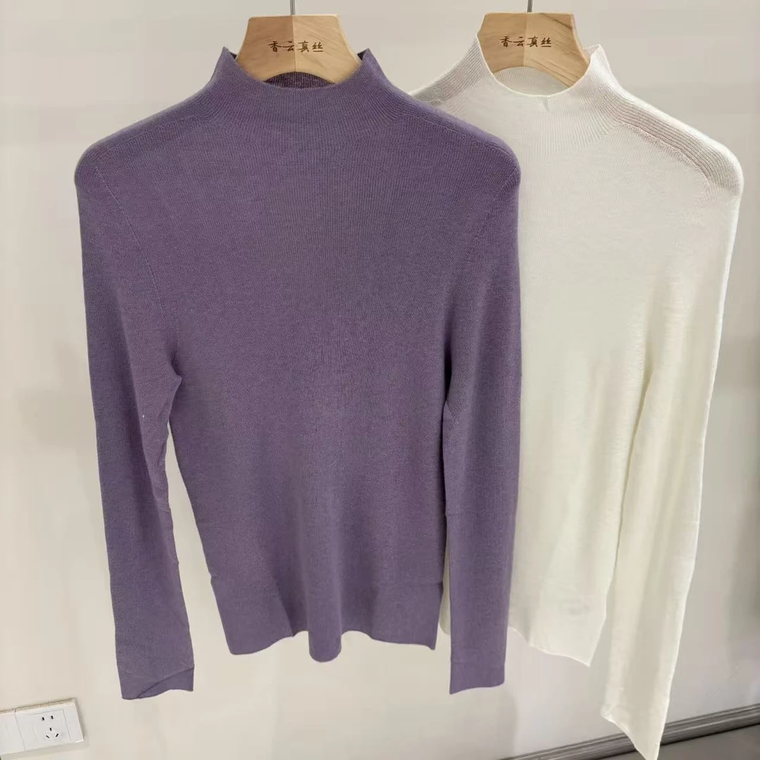 桑蚕丝羊毛半高领打底长袖衫亲肤女款秋冬