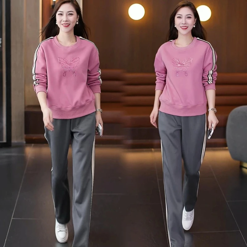 休闲运动套装女2024秋季新款宽松显瘦洋气减龄直筒裤两件套女套装