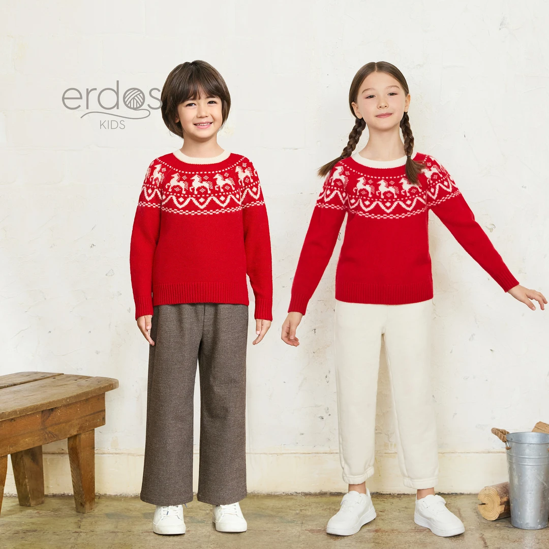 erdosKIDS 2025年冬季新品圆领提花儿童套衫K556A0066
