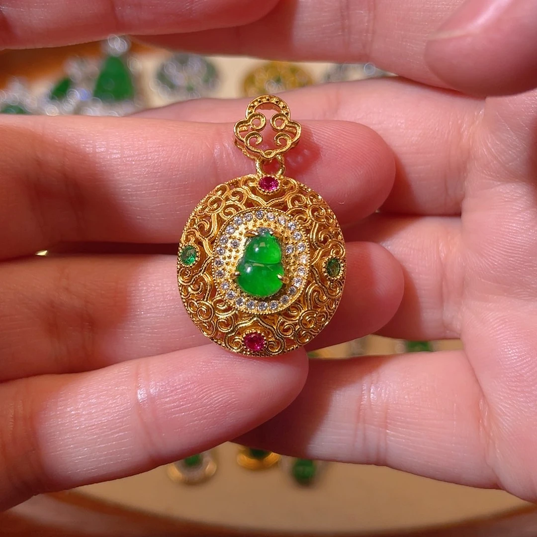 吊坠(不含链)银S925镶嵌翡翠