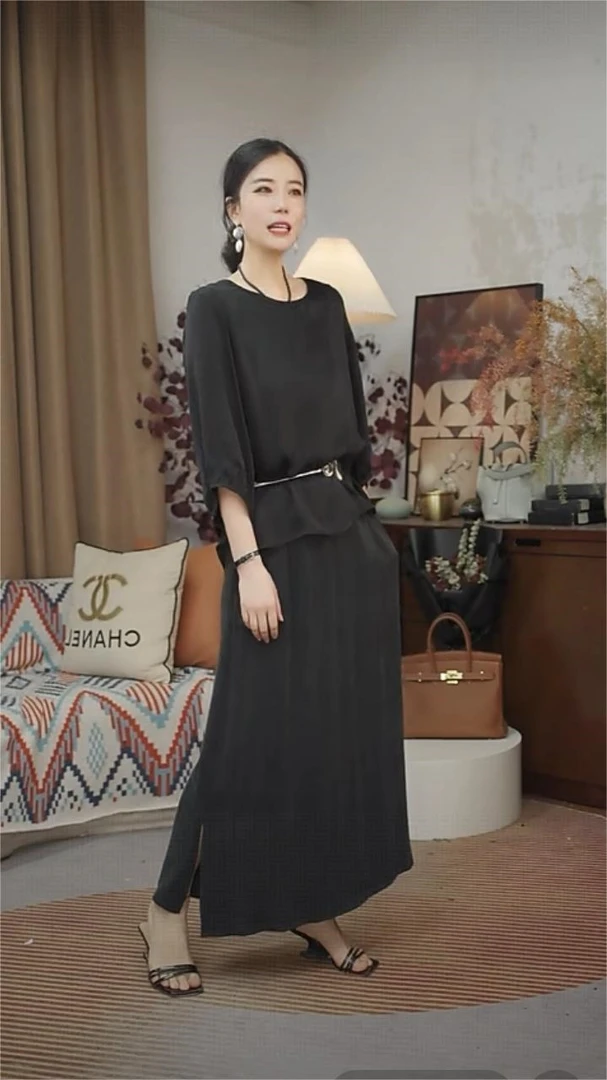 【2001】休闲风静奢风通勤百搭时尚优雅法式铜氨丝半身裙