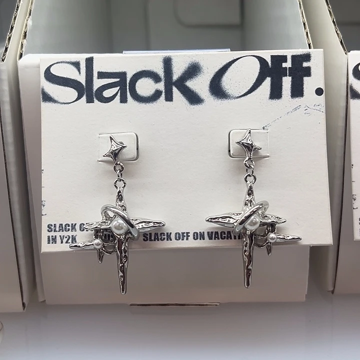 铜合金925银珍珠四芒星吊坠耳环