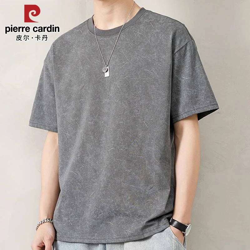 皮尔卡丹男士短袖t恤夏季新款潮牌宽松薄款百搭休闲圆领透气上衣