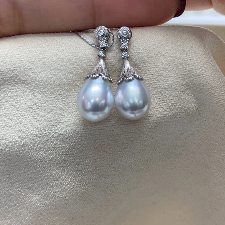 银S925镶嵌耳饰海水珍珠9-10mm106号