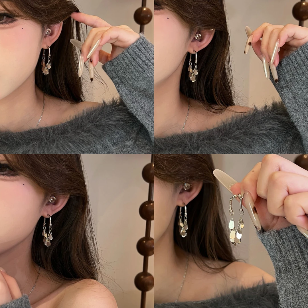铜合金耳饰 银色流苏耳钉小众设计感耳环个性夸张耳饰2025新款潮