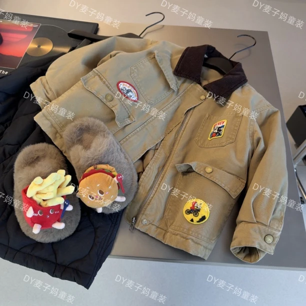 MZ.儿童冬季加厚保暖复古巴恩风工装棉服棉袄3307