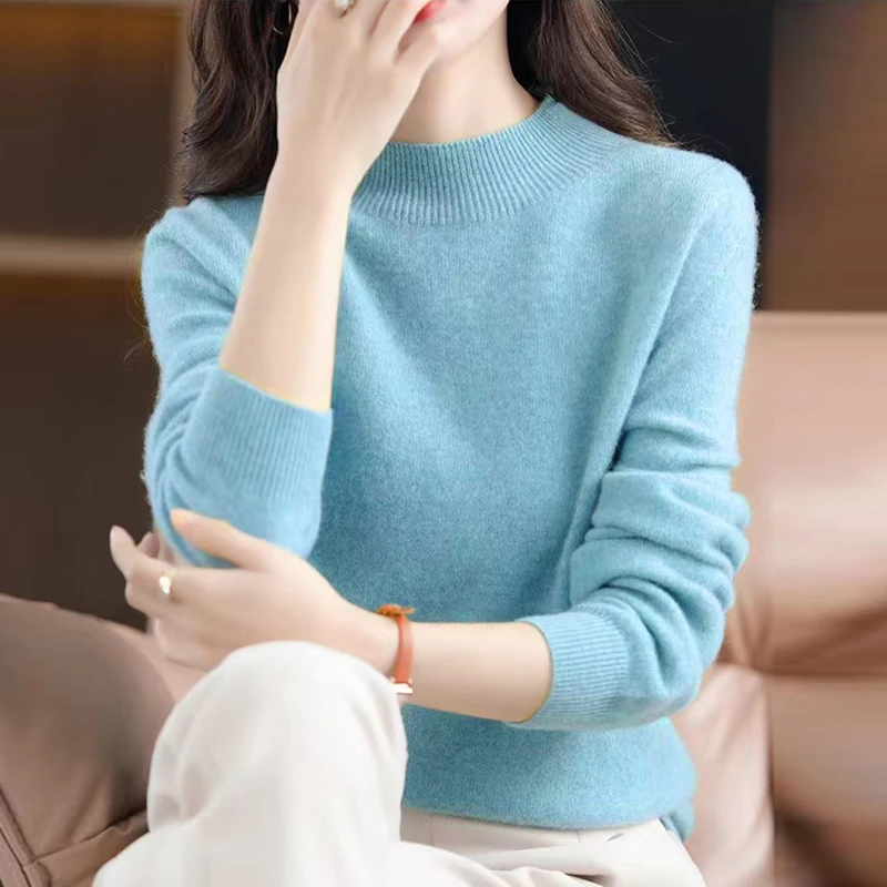 安迪绒毛衣女半高领针织打底套头秋冬宽松爆款不扎不痒2024新款