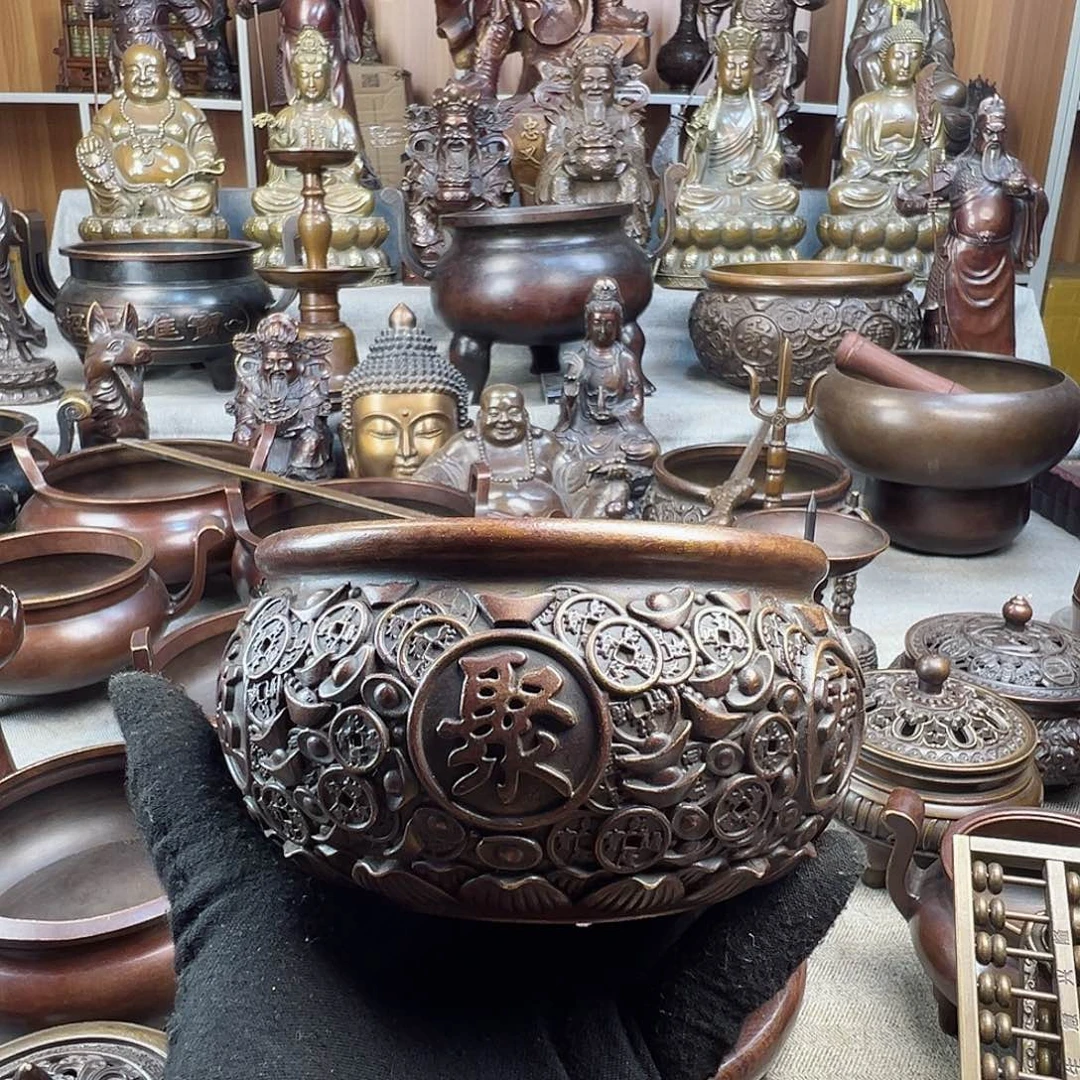铜香炉聚宝盆铜工艺品风水摆件