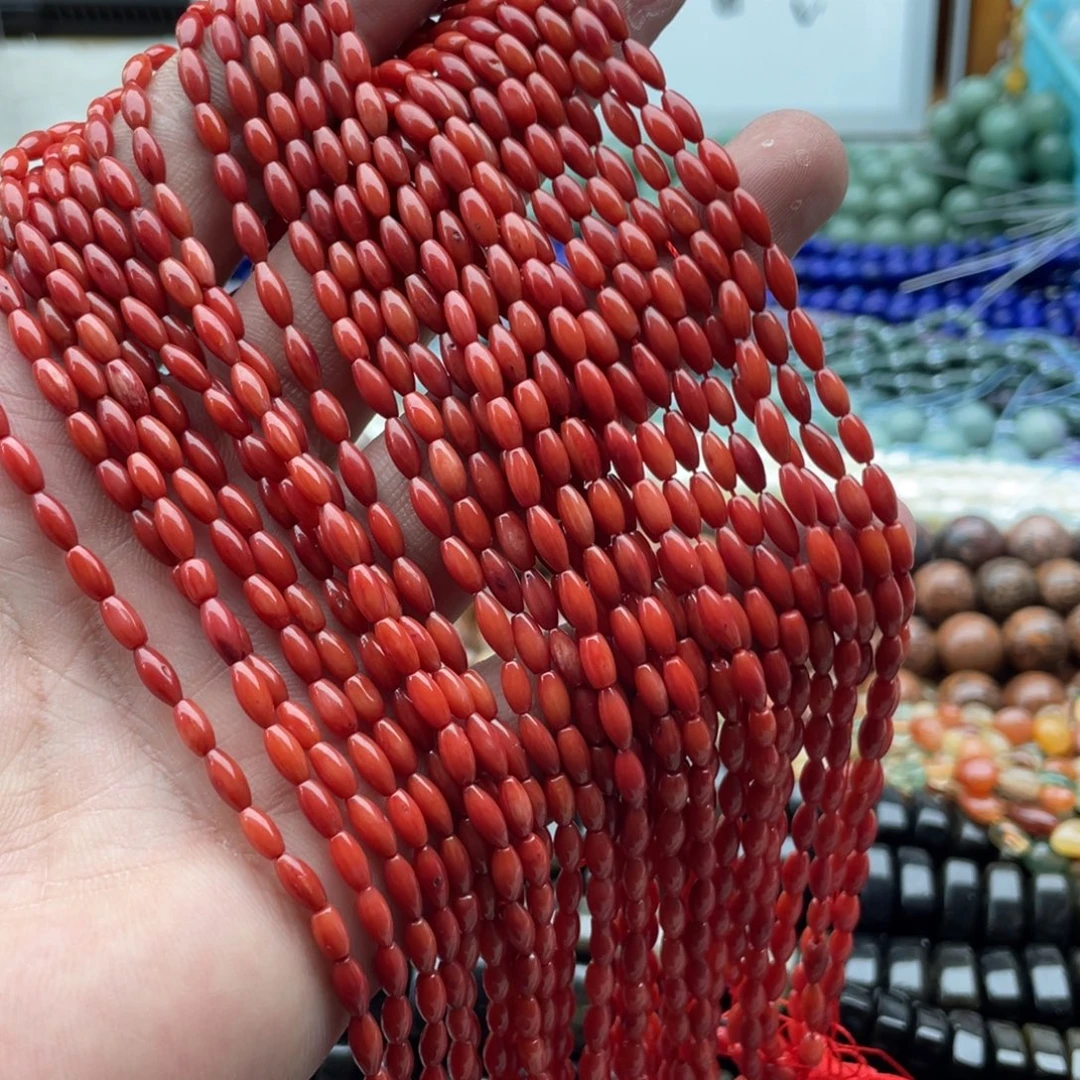 玛瑙/玉髓合金珠宝半成品一条装3*6mm红精灵米珠