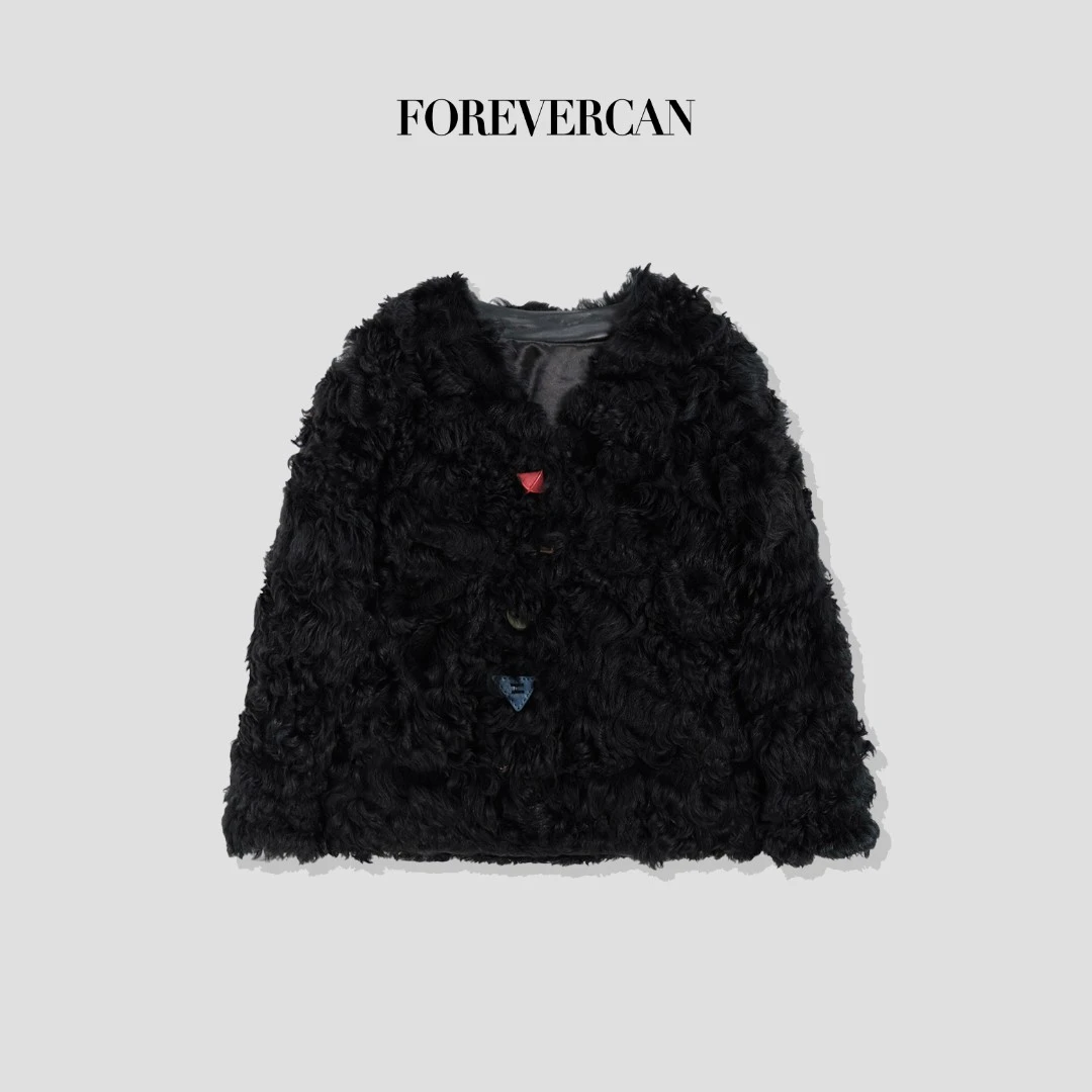 FOREVERCAN“多伦多”提格拉多拼接皮毛一体童趣彩扣皮草 SC22642