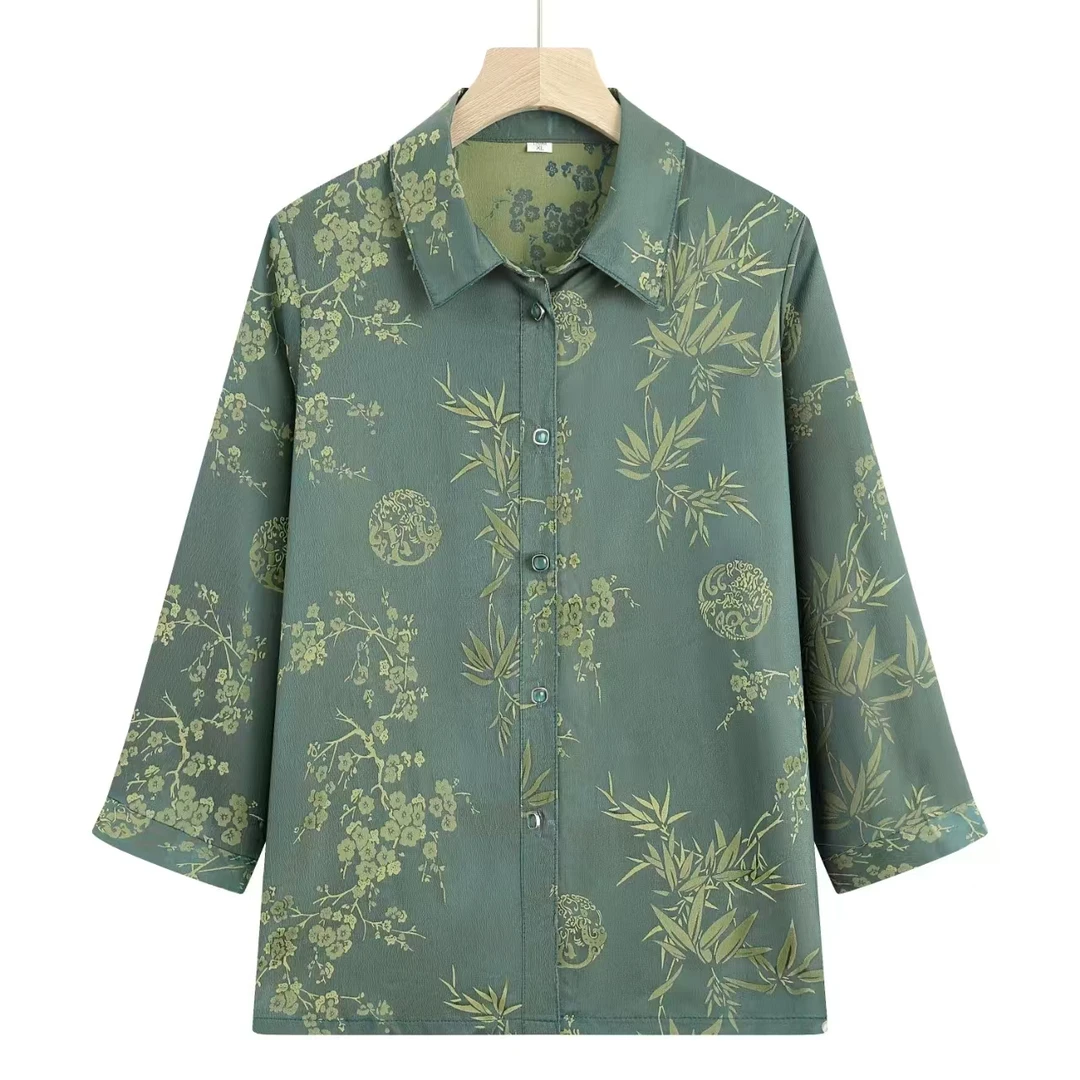 8340中老年人夏装百搭衬衫薄款奶奶上衣气质老太太开衫套装康燕