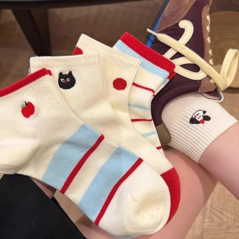 【新疆包邮乌市直发】5双装夏季薄款纯棉袜子短女士运动风吸汗透气